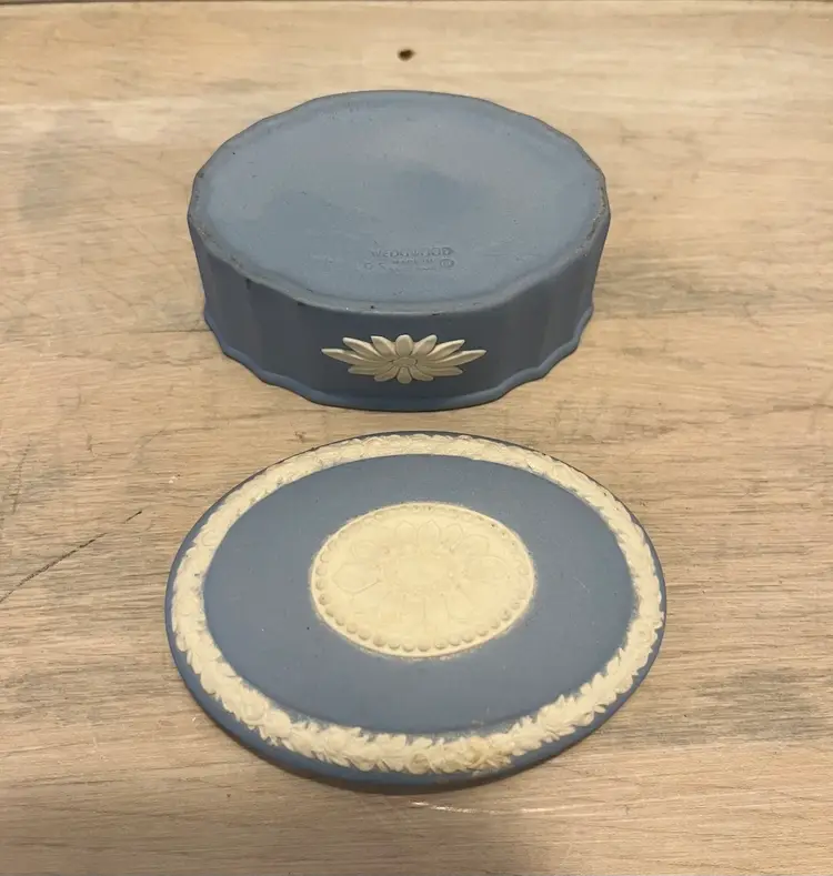 Wedgwood Jasperware Blue Floral Oval Trinket Box