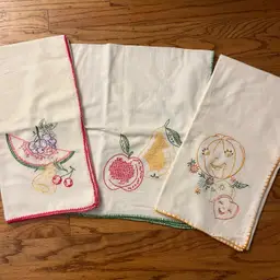 Set Of 3 Hand Embroidered Dish Towels New Old Stock 34” Square