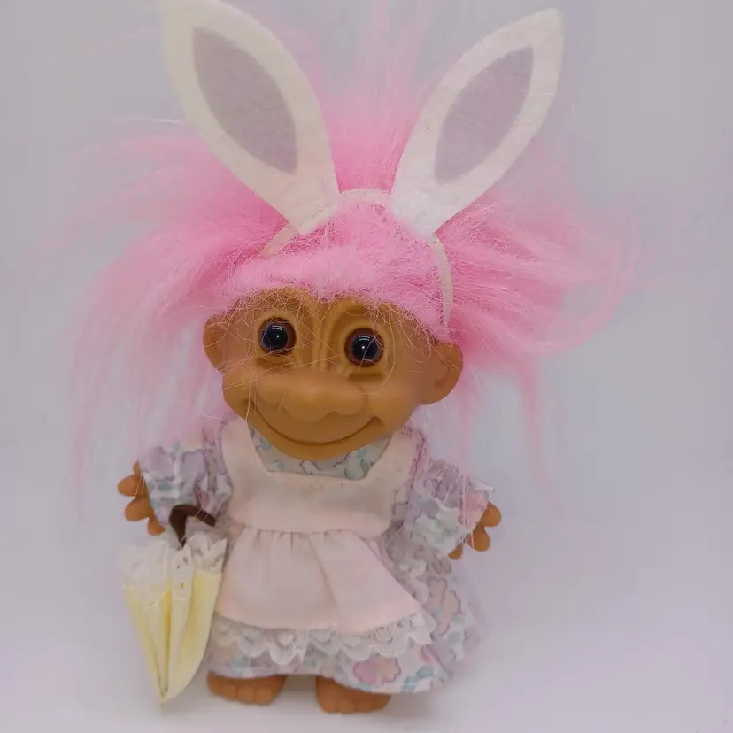 Vintage Russ 4" Easter Bunny Troll Doll Rabbit Headband Classic Dress