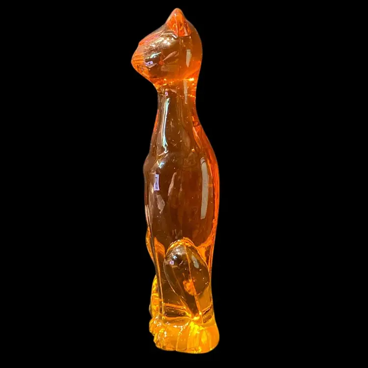 Vintage Viking Glass Persimmon Orange Cat Amberina 8” X 3”