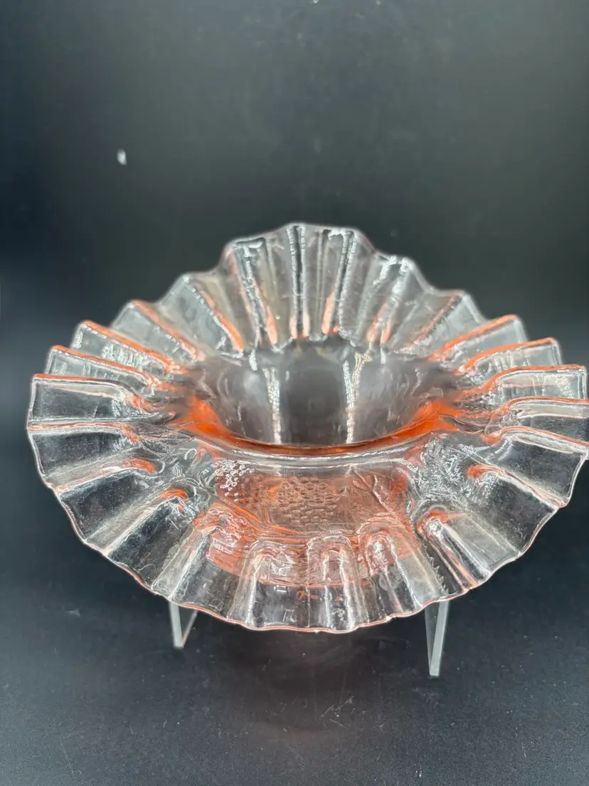 Vintage Fenton Pink cascading ruffle dish with folded rim