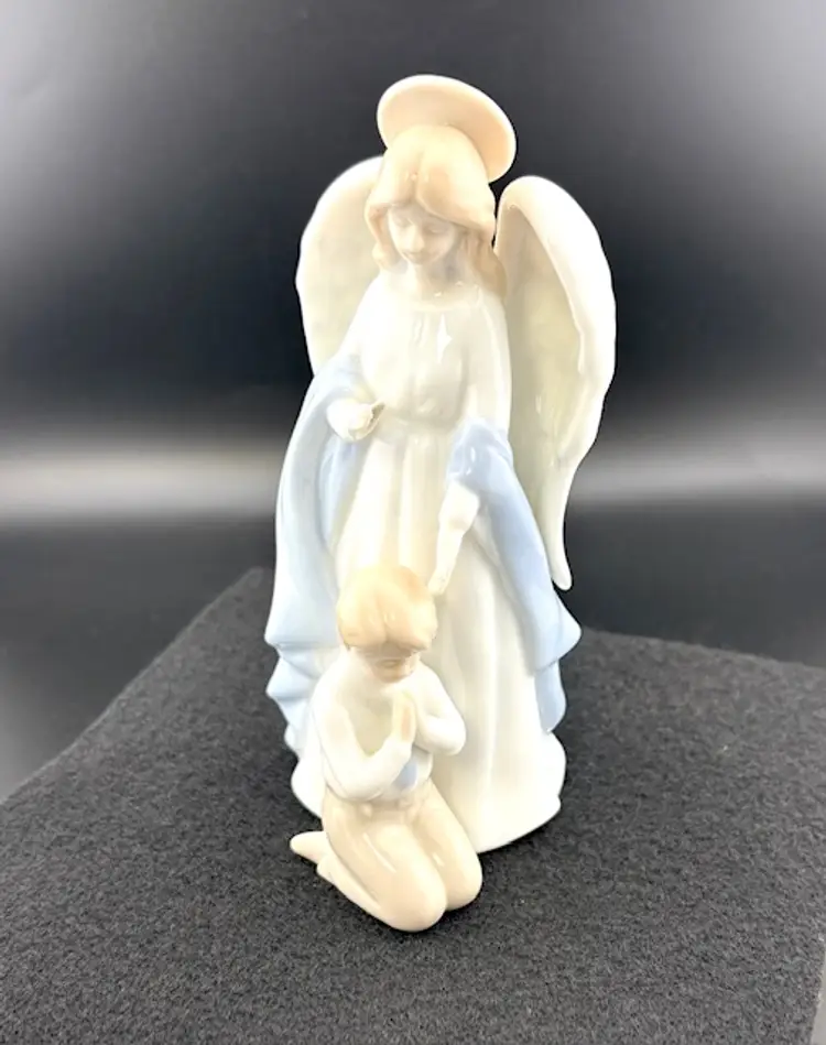 Vintage Ceramic Guardian Angel and Boy Figurine - Communion GIft - Amscan 5.5" Tall x 2.5" Wide