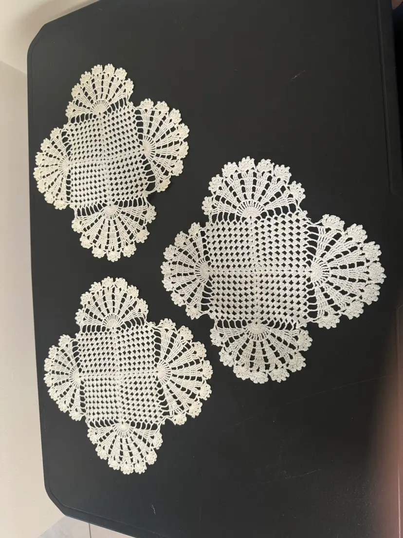 Set of 3 Beige Vintage Handmade Doilies 10" X 10"