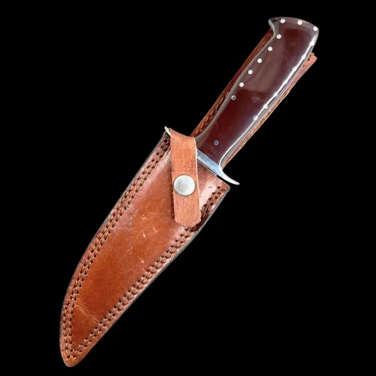 Handmade Fixed Blade Hunting Knife With Leather Sheath. Maker- Larry K. McEachern, Georgia, USA.