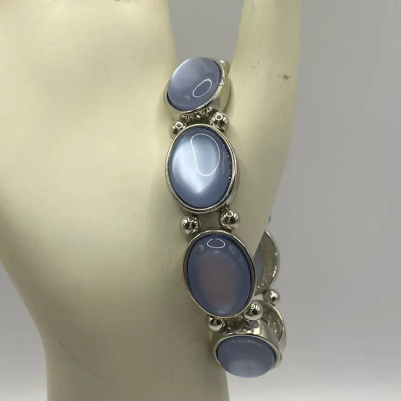 Silver toned Blue Stone Stretchy Bracelet