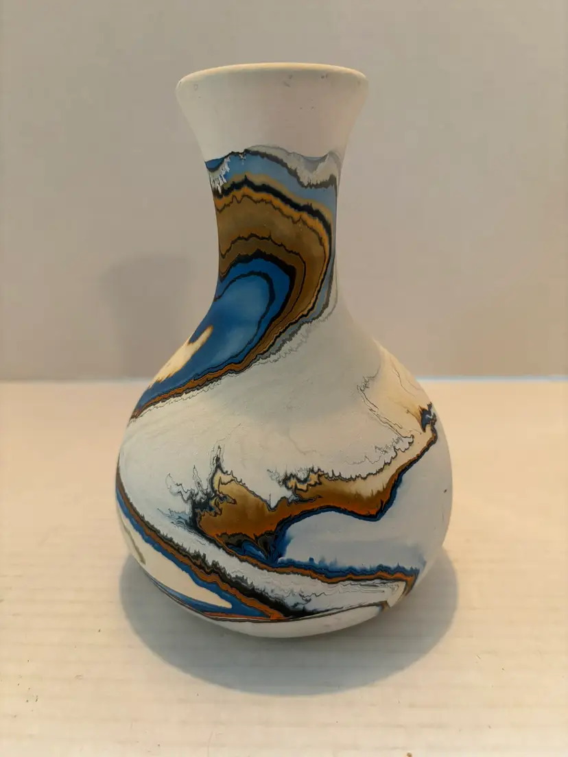 Nemadji Pottery Vase Small Size Signed Multicolor Swirl Made USA 6.5inches Tall