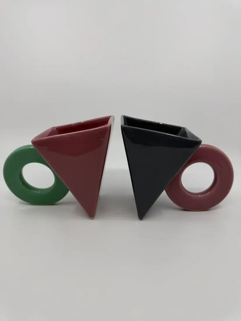 2 Vintage Feltman Langer Postmodern Memphis Group Peter Shire Coffee Mugs 80's