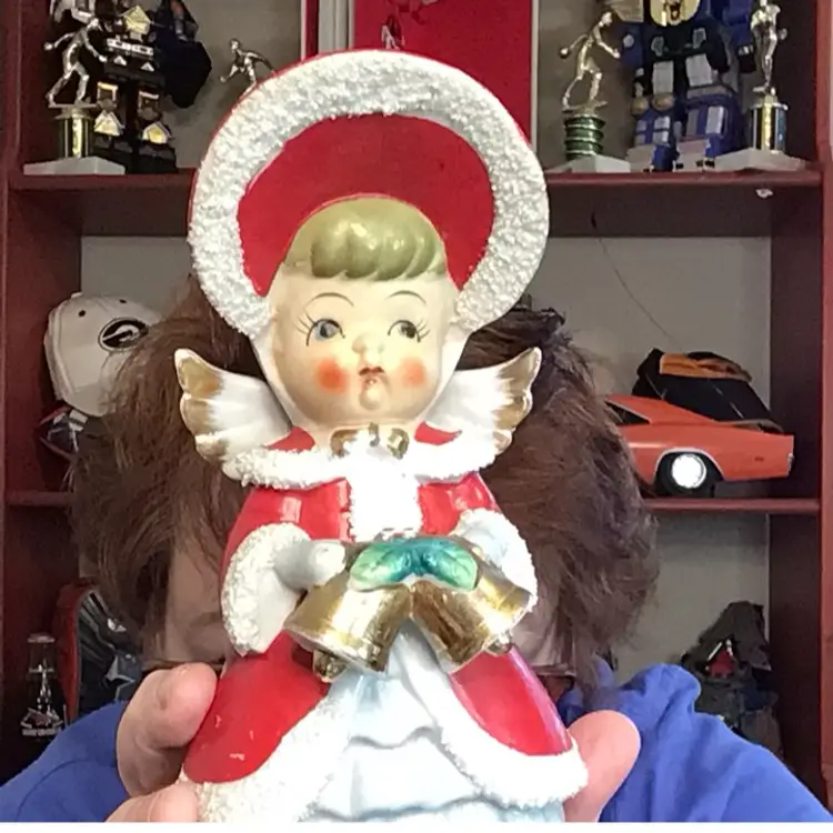 Vintage Thames Shopping Girl. 6.5 Inches Tall. Holding Bells. Excellent Condition