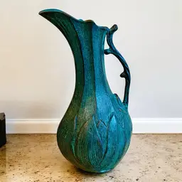 Vintage Art Nouveau Revival Style Brass Bronze Floral Pitcher Jug Metal Vase