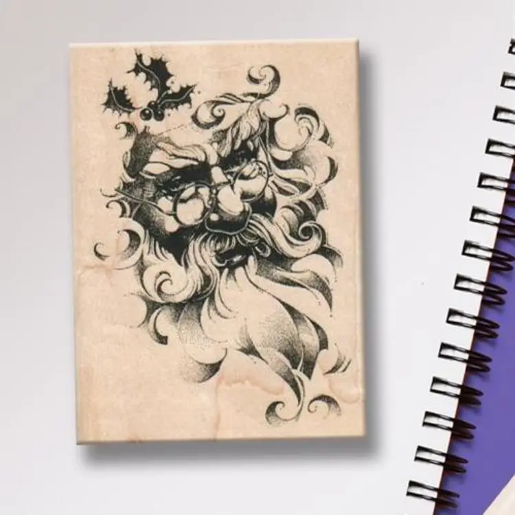 Santa With Holly Rubber Stamp