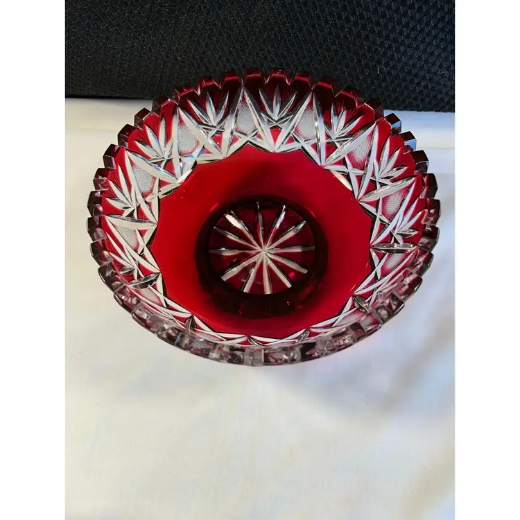Red Crystal Footed Bowl ~ 7" in diameter