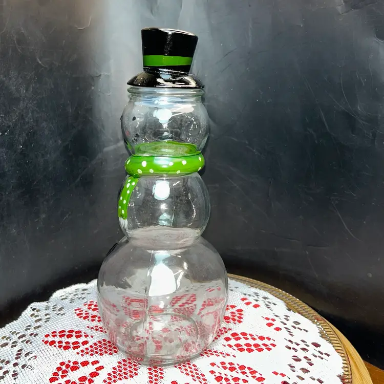 Vintage Snowman Shaped Glass Bottle W/ Sealing Lid