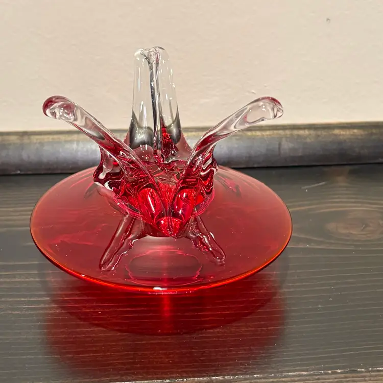 Art Glass Candlestick Holder Amberina With Cadmium Glow