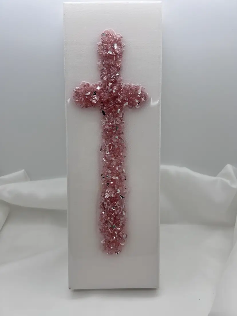 Cross On Canvas Crushed Glass And Resin