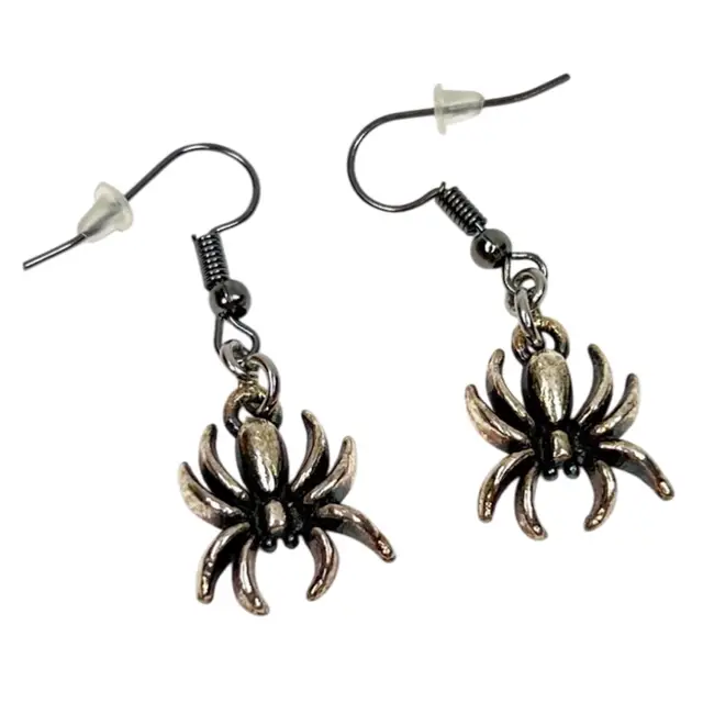 Silver-tone Metal Spider Charm Earrings. Perfect For Halloween. Handmade By Me 🫶. 1-1/2” drop length