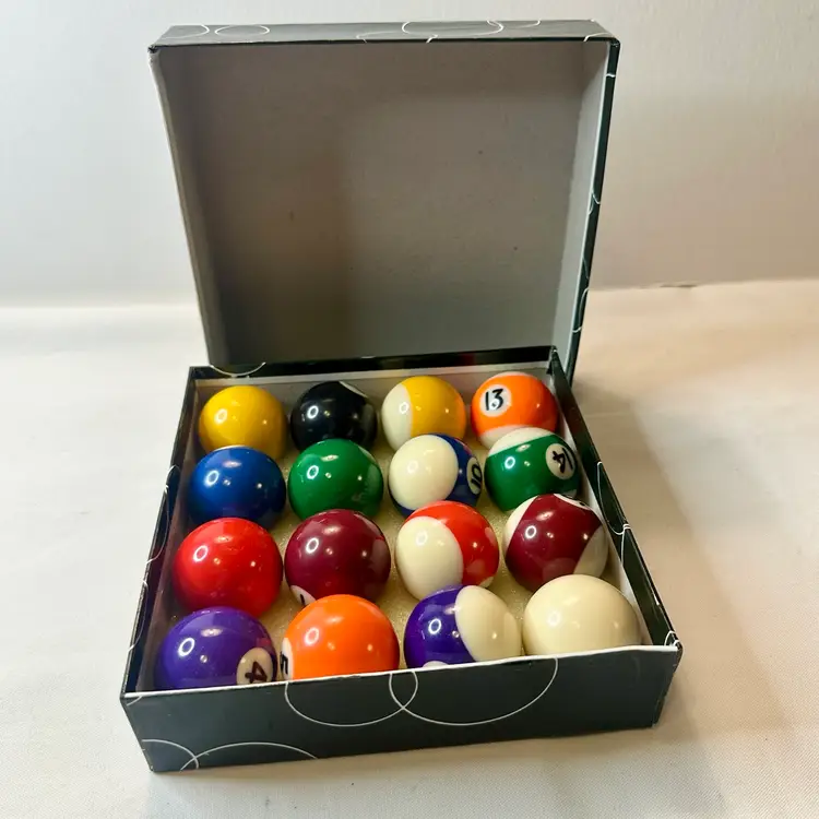 Mini Pool Balls Set 1.5" Size Table Top Game Bar Man Cave Decor With Box