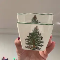 Pair Of Spode Christmas Tree Tealight Candle holders 2.75”