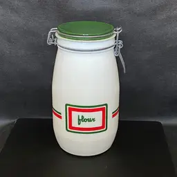 Wheaton Cucina Flour Canister, Milk Glass, Green Red And White, Vintage MCM, 1.5 Liters