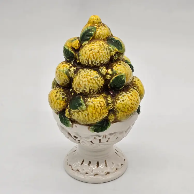 Vintage Italian Majolica Lemon Topiary Basket Ceramic 9.5"