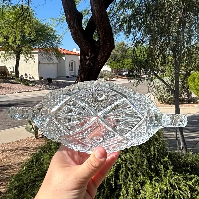 🐇Antique Imperial Glass EAPG Nucut Hobstar Sawtooth Double Handed Dish