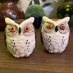 Vintage 1970’s Japan Woodland Ceramic Owl Bird Salt & Pepper Shakers 3" Tall MCM