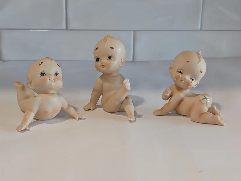 Set Of 3 Vintage Porcelain Bisque Kewpie Babies, Piano Babies