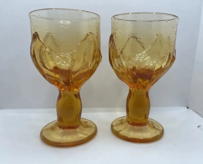 VINTAGE Set of 2 TIFFIN FRANCISCAN Cabaret Amber  Glass Goblet 6"