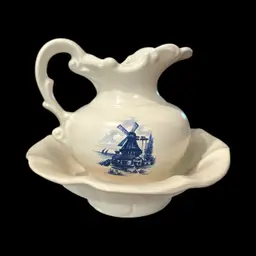 Vintage McCoy Pottery Windmill Pitcher & Basin Set 6" Tall X 7.75 Diameter