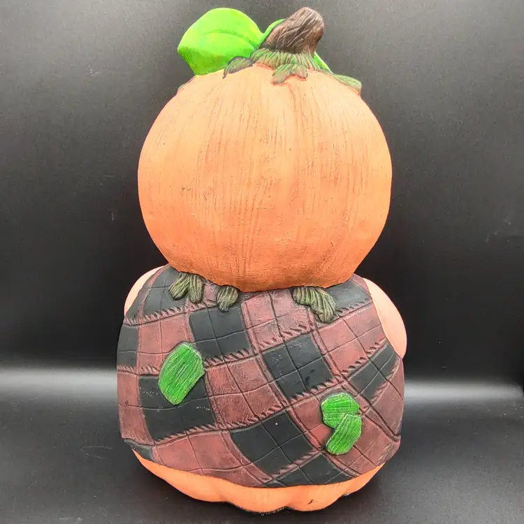 Vtg Hand Painted Ceramic Pumpkin Man With Black Cat Statue Figurine