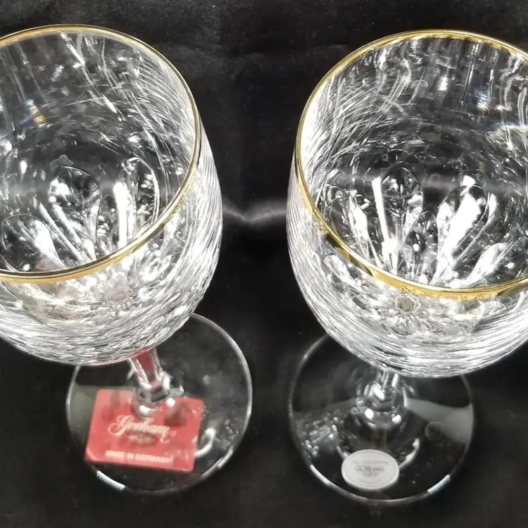 Vintage Gorham Crystal Diamond Gold Wine Glasses