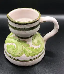 MCM Italian Candleholder Signed Green/white 4.5” READ