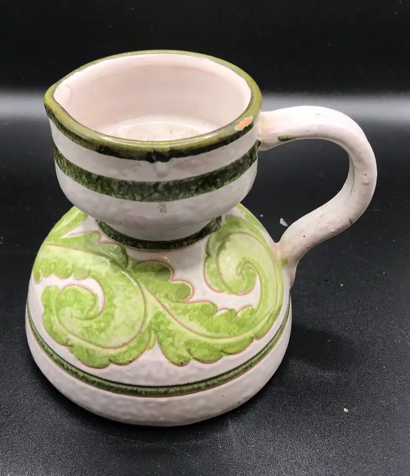 MCM Italian Candleholder Signed Green/white 4.5” READ