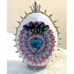 Handmade Vintage Style Push Pin Easter Egg Holiday Decor Rhinestones Sequins Beads 3.5 in Height