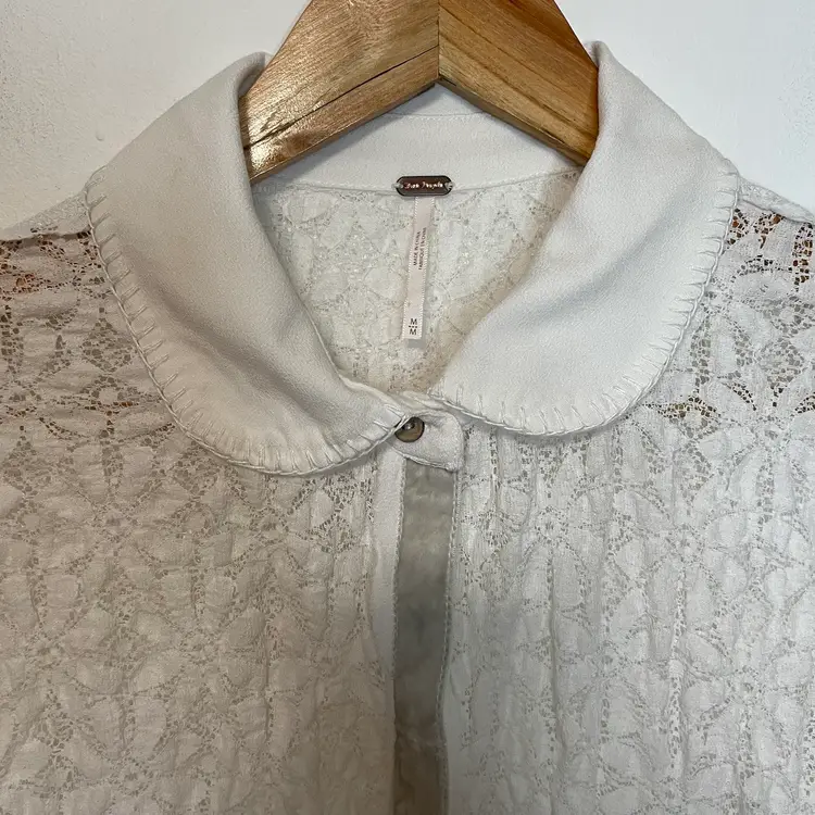 Free People White Lace Tunic Top M