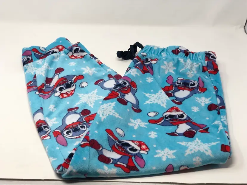 Disney Winter Stitch Fleece Jogger Pants with Drawstring Elastic Waist Size Medium 8-10