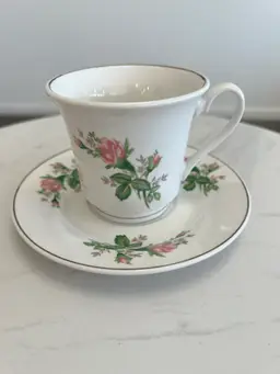 Vintage Floral Porcelain Teacup Saucer Set Pink Rose Gold Trim