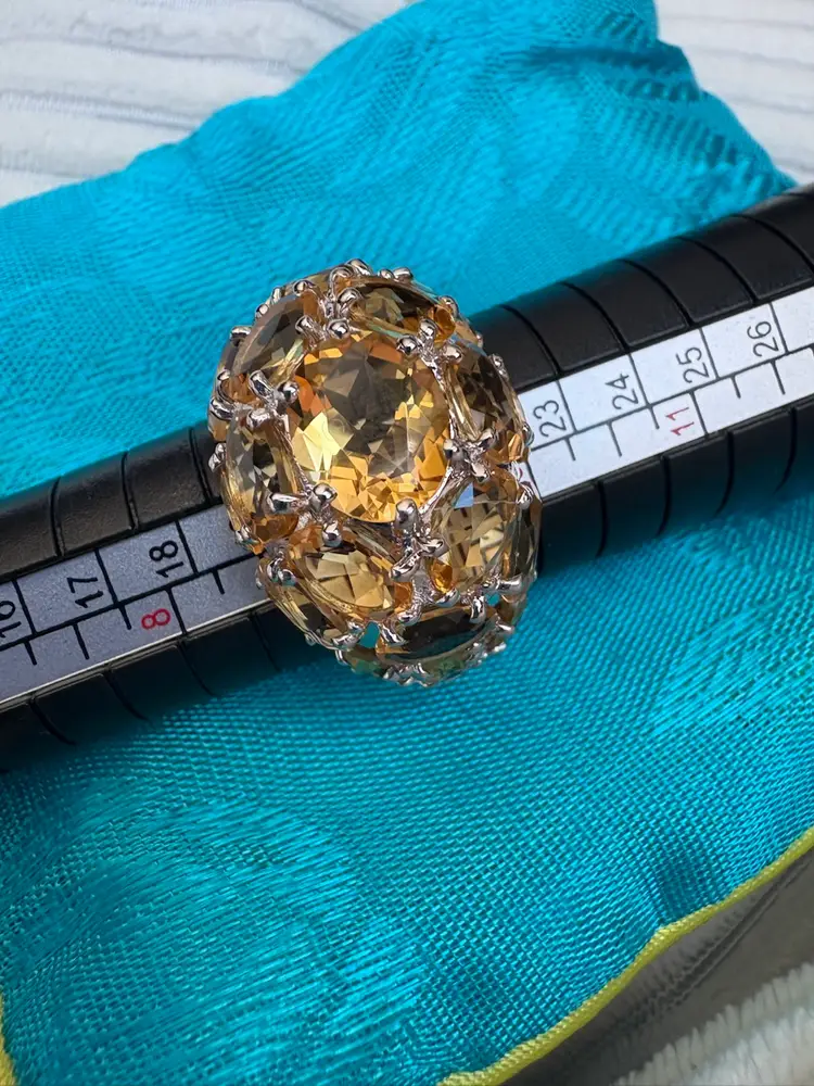 Stunning Sterling Silver Citrine Statement Ring. Size 9.5.