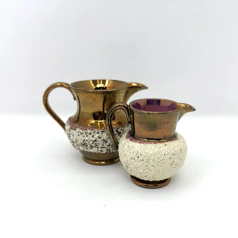 Antique Copper Lusterware Creamer Pair With Textured Sand Finish  (0332-25)