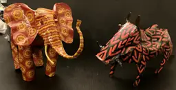 Handcrafted African Painted Folk Art Sculptures Elephant and Warthog