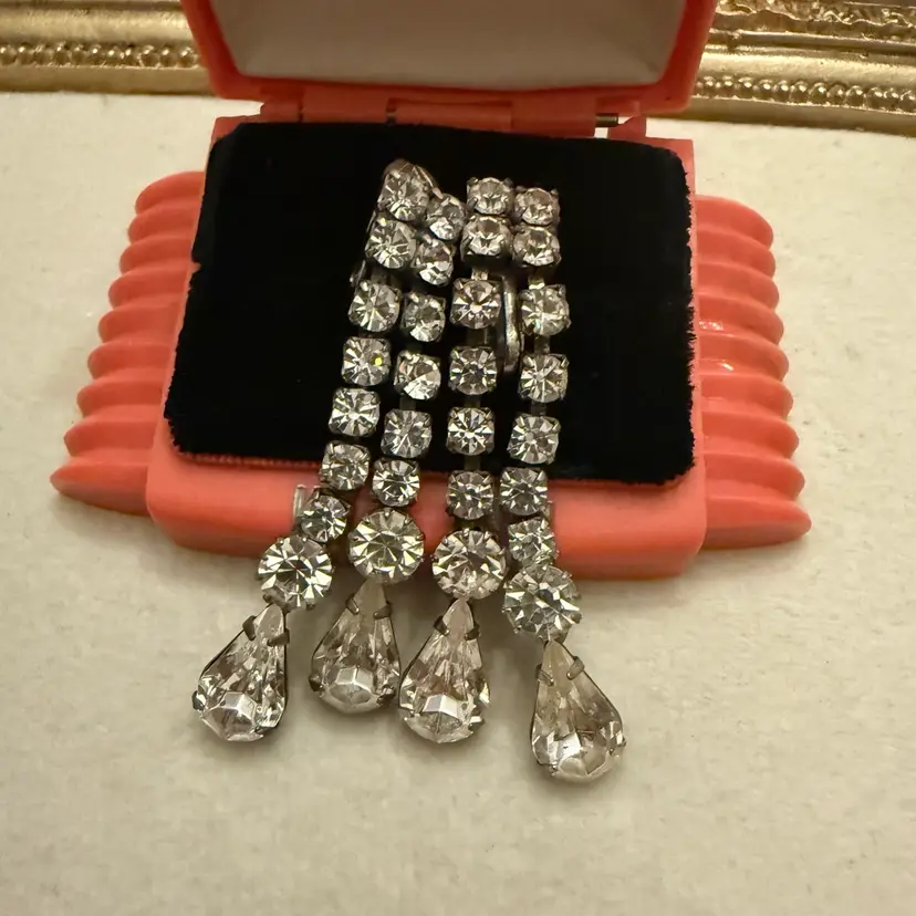 Vintage Rhinestone Cop On Earrings