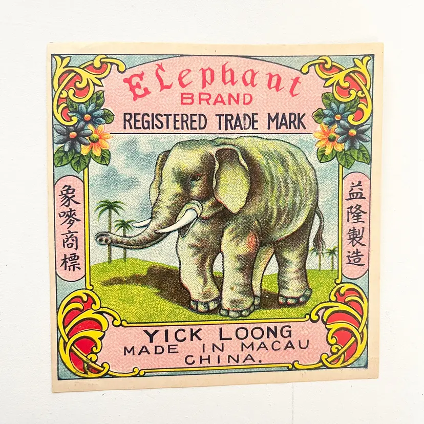Vintage Firecracker Label Elephant Brand Chinese Writing Paper