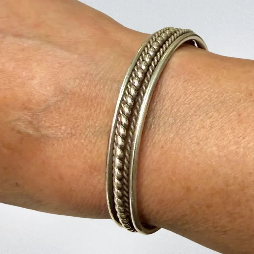 Vintage Florence Tahe Navajo Sterling Silver Rope Cuff Bracelet, 17.7g