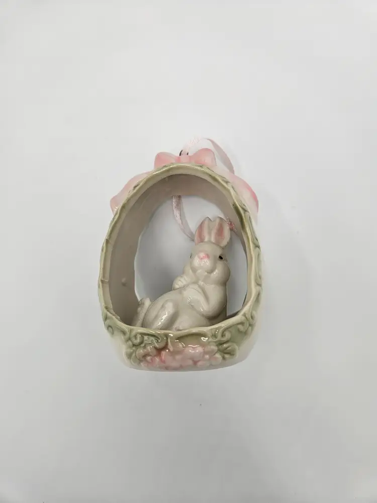 #B45 Choice Porcelain Bunny in Egg Ornament