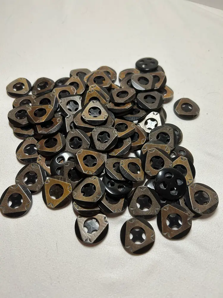 Carved wood overlay buttons, brown and black new lot of 80