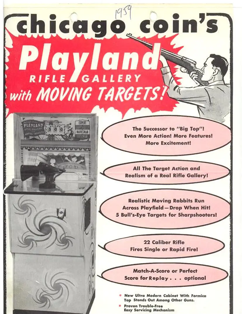 Playland Arcade Flyer Original 1959 Chicago Coin Moving Target Game Art Trimmed