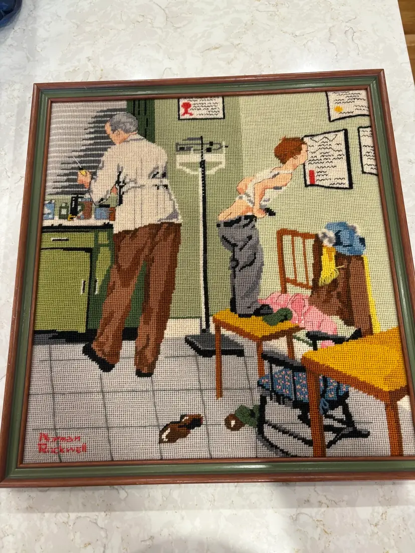 Large Framed Needlepoint Norman Rockwell “Before The Shot”