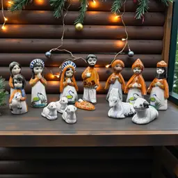 Vintage Christmas Tonala Mexican Folk Art 14pc Nativity Handpainted Pottery READ