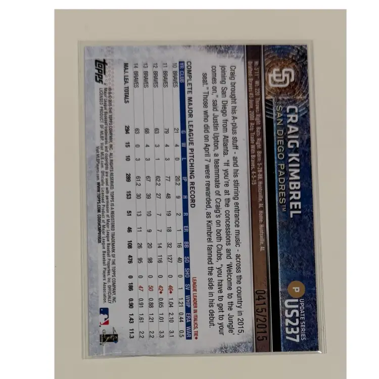 Craig Kimbrel Topps Gold /2015 San Diego Padres