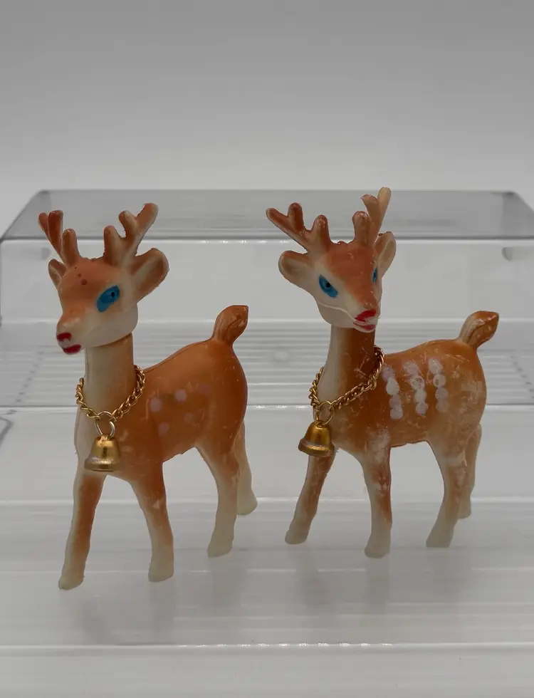 Vintage Plastic Reindeer Figure Christmas Blow Mold Style Holiday Decor 4.5"