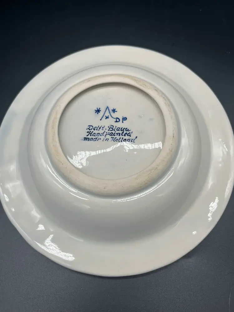 Vintage Delft Blau Holland Ashtray - Windmill Scene, Signed DP - 6" Blue & White Ceramic